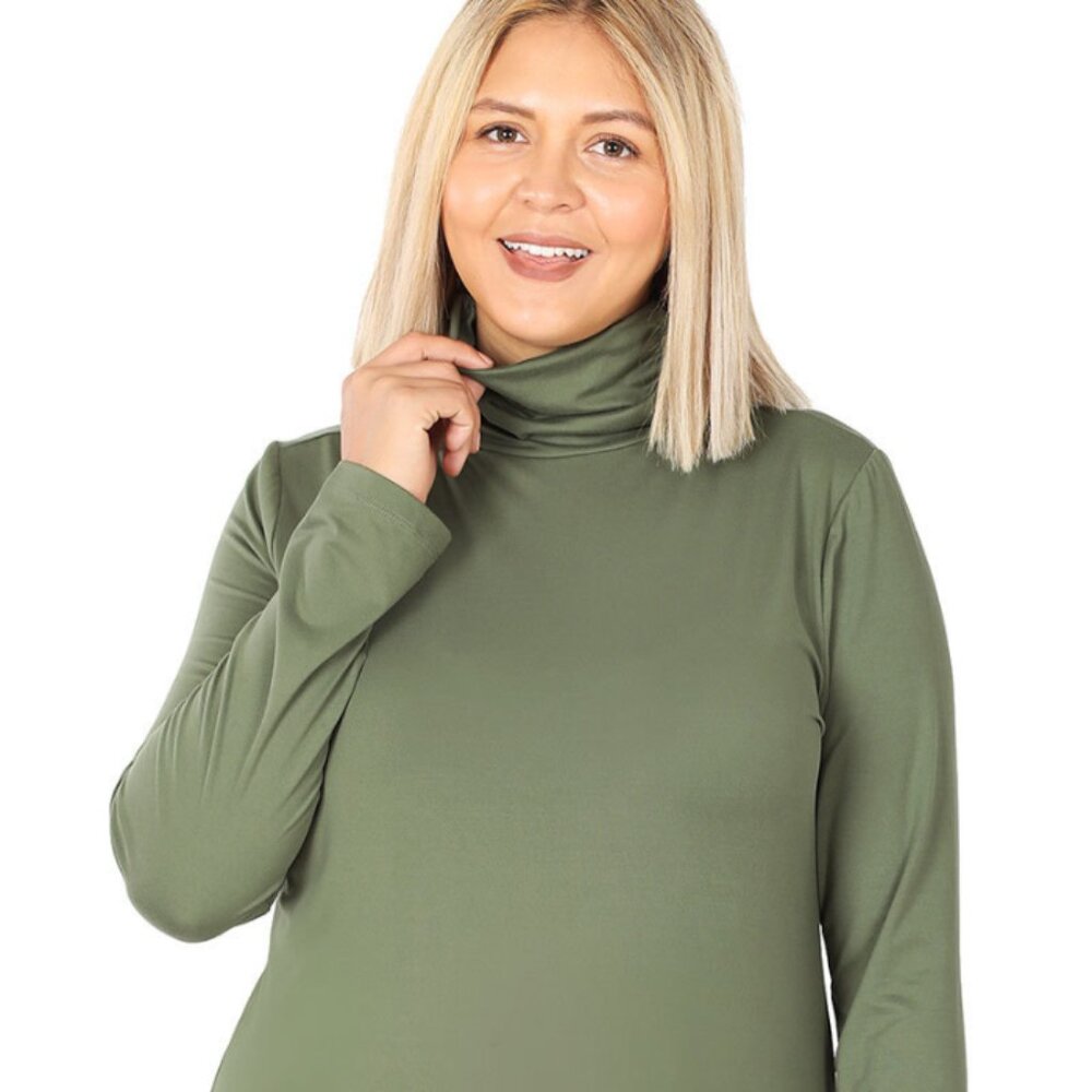 Plus Premium Microfiber Mock Neck Top "GREENS"